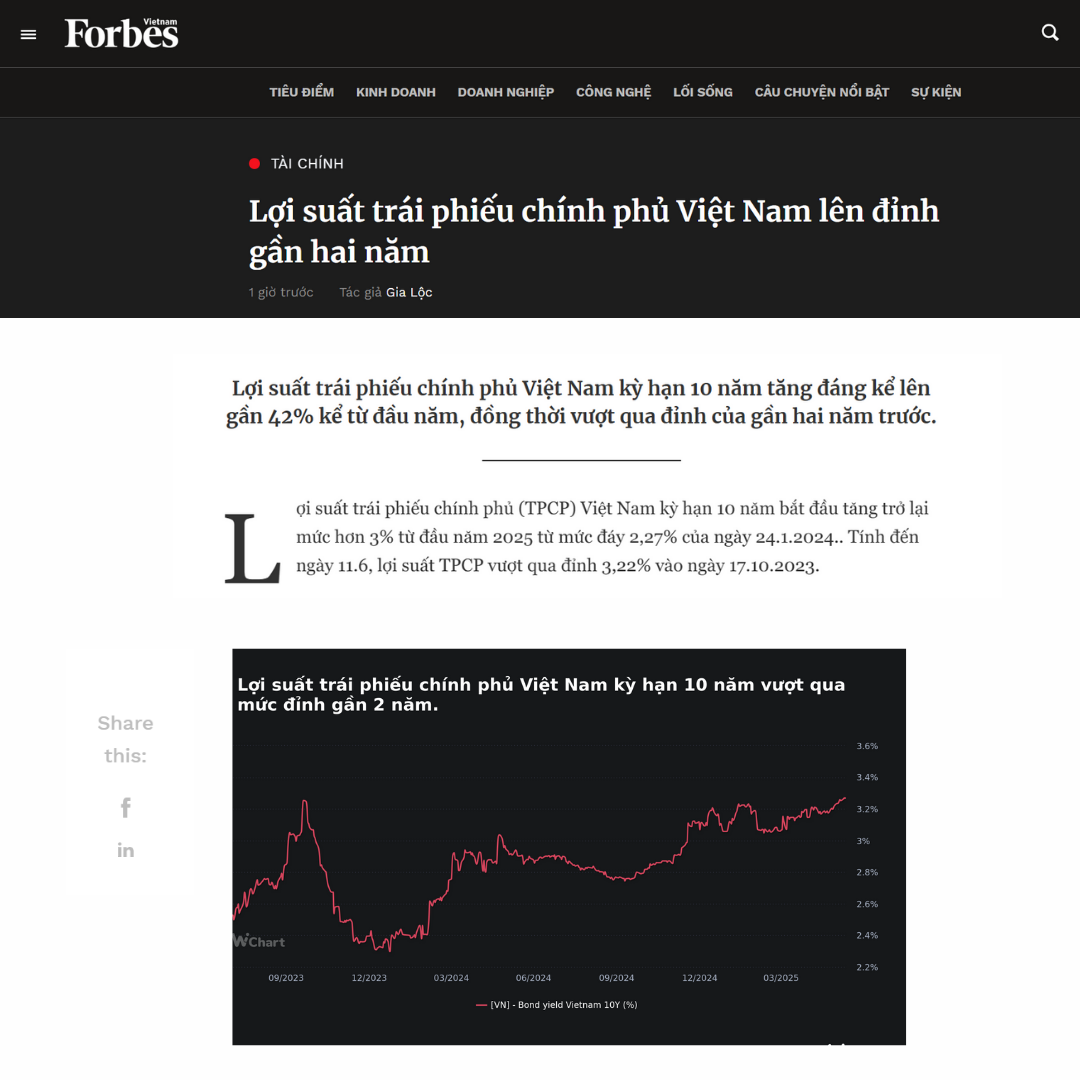 FinSuccess - Lợi suất trái phiếu chính phủ Việt Nam lên đỉnh gần hai năm